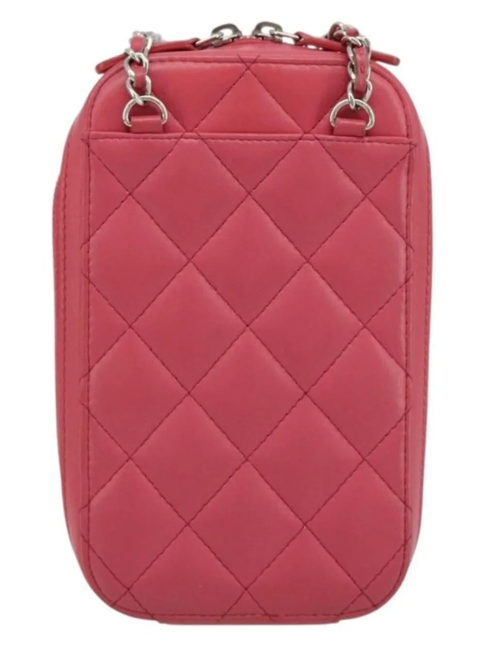 CHANEL Phone Pouch Lamb Skin Pink Silver CC Auth ka4502M